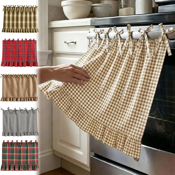 Christmas Oven Skirt, Christmas Oven Skirt Curtain, Plaid with Ties