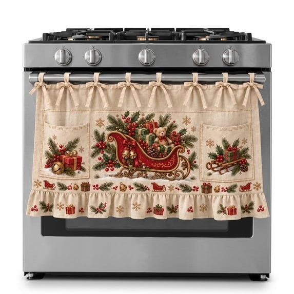 Holiday Kitchen Signs Christmas Oven Skirt Curtain, Handmade Plaid Kitchen Appliance Curtain ...