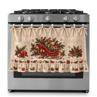 Christmas Oven Skirt Curtain, Handmade Plaid Kitchen Appliance Curtain with Ruffle Tie Top for Oven Dishwasher Farmhouse Holiday Decor, 1PC