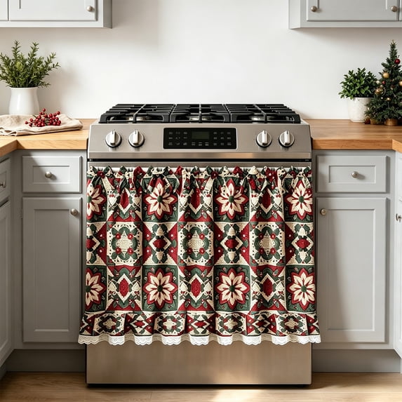 Christmas Oven Skirt Curtain, Rustic Oven Curtain, Gingham Xmas Kitchen Decor, 29.72x21.65in, C