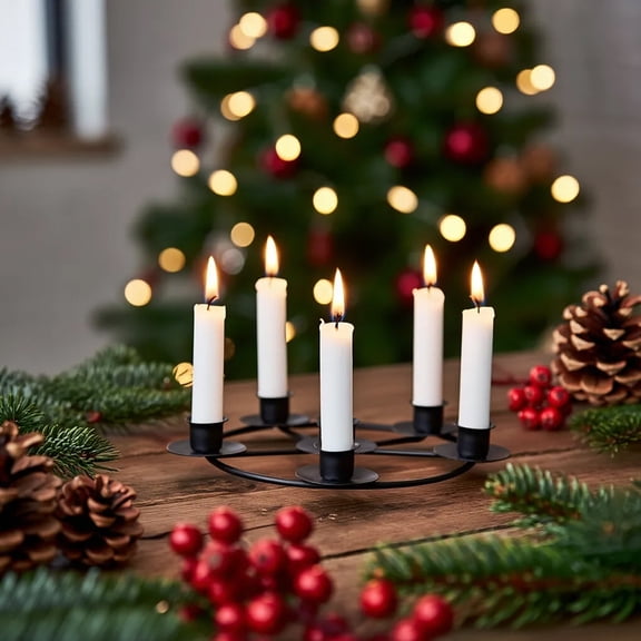 5-Head Curved Candle Holder | Elegant Candelabra Centerpiece for Christmas & Romantic Dinners | Gold & Black Iron Table Decor | 10-Inch Metal Candle Stand for Weddings & Holidays