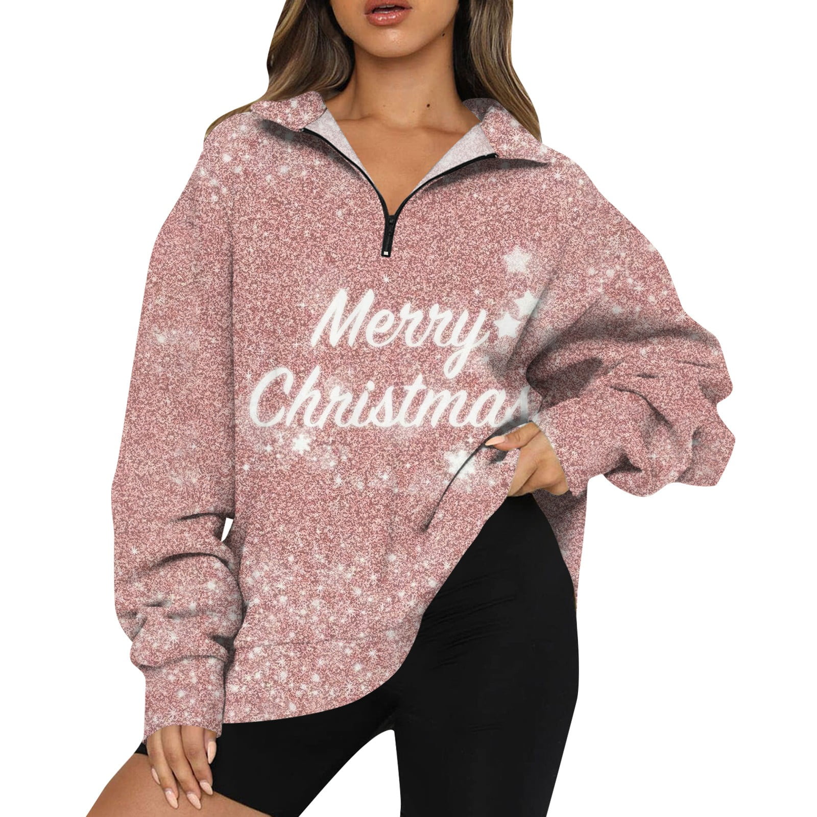 Christmas Oversized Sweatshirt for Women Half Zip Christmas Trees Xmas