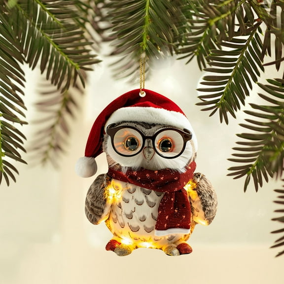 Christmas Owl Ornaments - Cute Hanging Owl with Glasses Pendant for Xmas Tree Decorations, Holiday Home Indoor Outdoor Party Decor and New Year Celebration