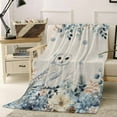 thumbnail image 1 of Christmas Owl Throw Flannel Blanket 50x60In Blue Eucalyptus Leaves Floral Winter Linen Super Soft Cozy Bed Blanket, Lightweight Plush Fuzzy Bed Throw for Bedroom Sofa Couch Living Room, 1 of 4