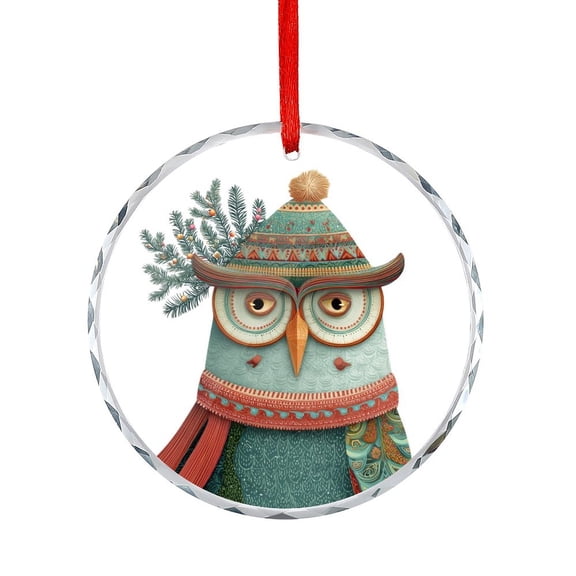 Christmas Owl with A Scarf -1 Christmas Ornament Glass Round Ornaments Holiday Ornaments Decoration for Home
