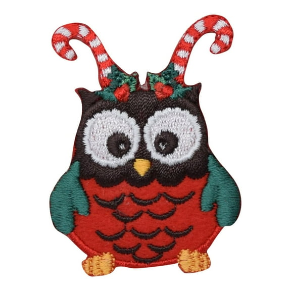 Christmas - Owl with Candy Cane Antlers - Iron on Applique/Embroidered Patch