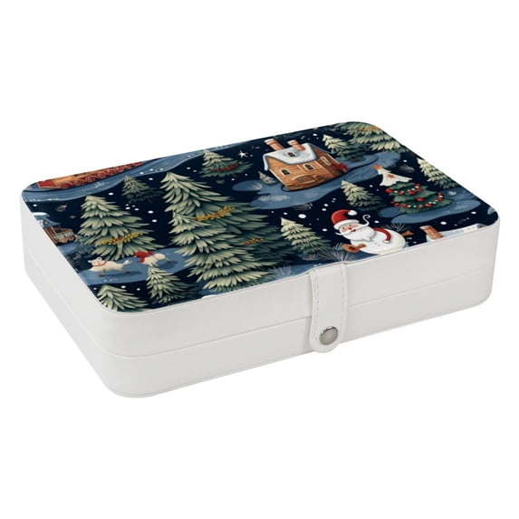 Christmas PU Leather Jewelry Organizer Box with Removable Compartment and Portable Design for Necklace, Earring, and Jewelry Storage