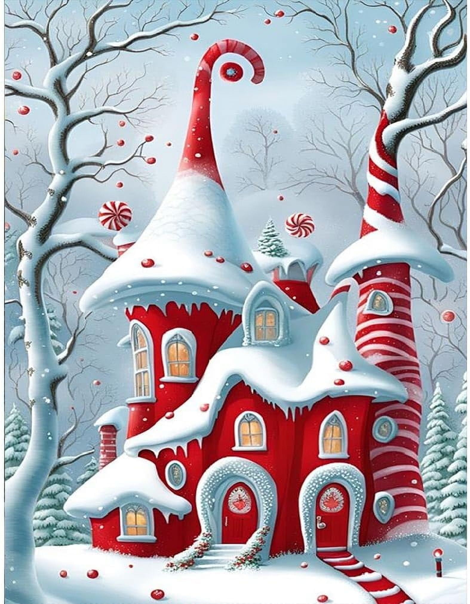 Christmas Paint by Numbers Kit for Adults Beginner - Red House Adult Paint by Number Kits On Canvas Adults' Paint-by-Number Kits DIY Oil Painting Kits for Gift Home Wall Decor 16x20 Inch,MT20310-US