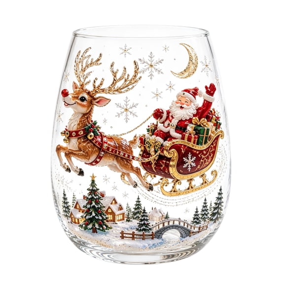 Christmas Painted Glass Cup, Santa Snowman Pattern Drinkware for Holiday Party Home Tabletop Decor