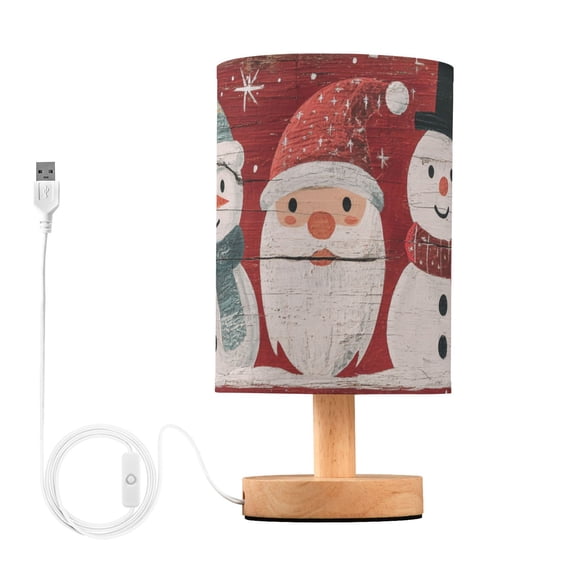 Christmas Painting on Wooden Board Table Lamp with USB Port LED Warm Light Lamp Night Light Home Decor