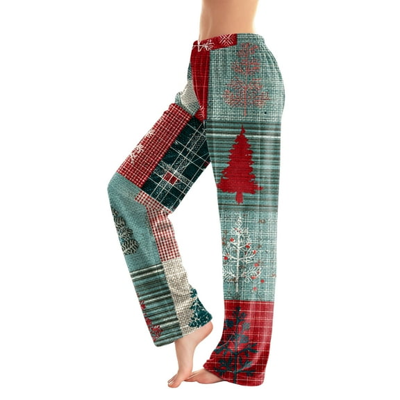 MLQIDK Christmas Pajama Pants Christmas Santa Xmas Tree Snowflake Pajama Pants Casual Drawstring Pajama Pants Christmas Baggy Bottoms Comfy Cotton Sleepwear