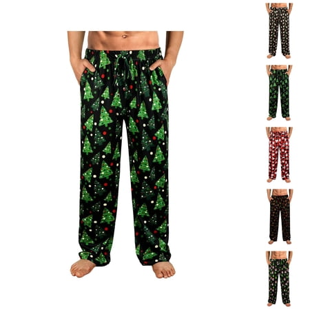Christmas Pajama Pants Men Women Elastic Waist Drawstring Festive Print Holiday Lounge Pants with Pockets Pj Bottoms