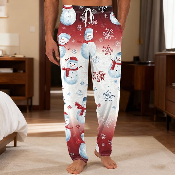 Onlypants Christmas Pajama Pants, Mens Pajama Pants Christmas Print Casual Drawstring Elastic Waist Pants with Pocket, Loose Lounge Sleepwear Leisure PJs Pants, Xmas Gifts for Men, Style J, Size M
