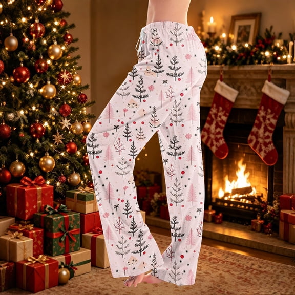 Christmas Pajama Pants for Women Christmas Snowflake Print Casual Sleep Loungewear Pants Fall Elastic Waist Comfy Pj Bottoms Holiday Soft Pajama Pants Multicolor M