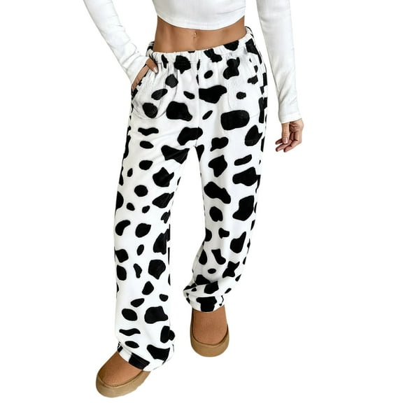 Christmas Pajama Pants Women Flannel Fashion Holiday Elastic Waist Loose Fit Wide Leg Lounge Pants with Pockets, Soft Pj Bottoms, Gifts for Women, Style J, Size M