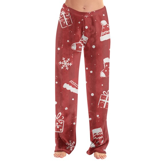 Christmas Pajama Pants for Women Holiday Flannel Christmas Snowflake Print Sleep Loungewear Pants Fall Wide Leg Soft Pajama Pants Comfy Casual Pj Bottoms Vermilion M