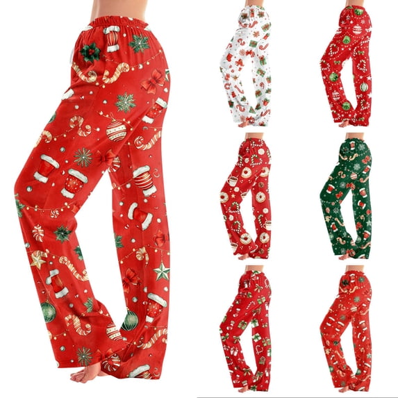 Christmas Pajama Pants Women Xmas Wide Leg Pj Pants Soft Lounge