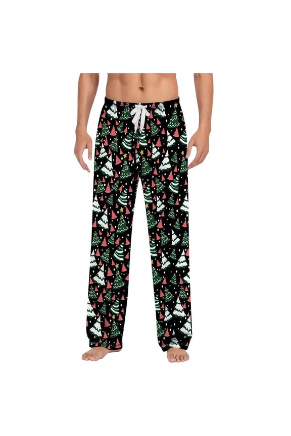 Christmas Pajama Pants for Men Wide Leg Funny Cute Print Lounge Pj Pants Elastic Waistband Drawstring Sleepwear