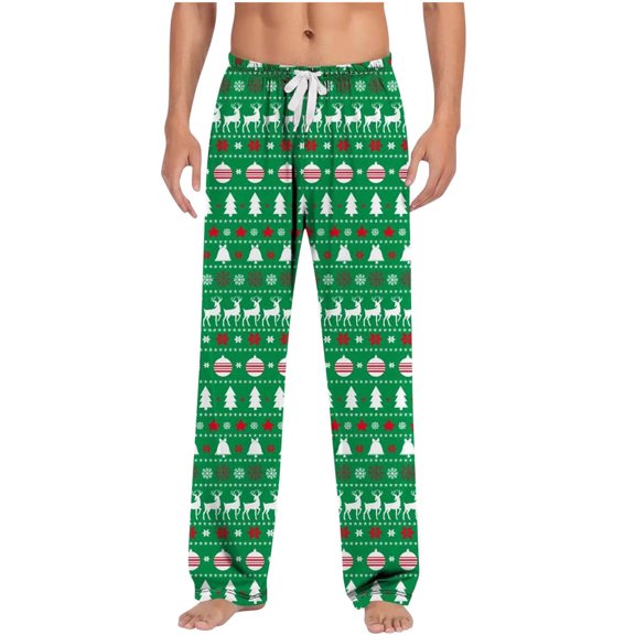 Christmas Pajama Pants for Men Wide Leg Funny Cute Print Lounge Pj Pants Elastic Waistband Drawstring Sleepwear