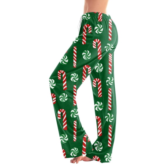 Christmas Pajama Pants for Women Christmas Candy Cane Print Soft Pjs Pants Comfy Drawstring Casual Sleep Lounge Pants Winter Pj Bottoms Green,S