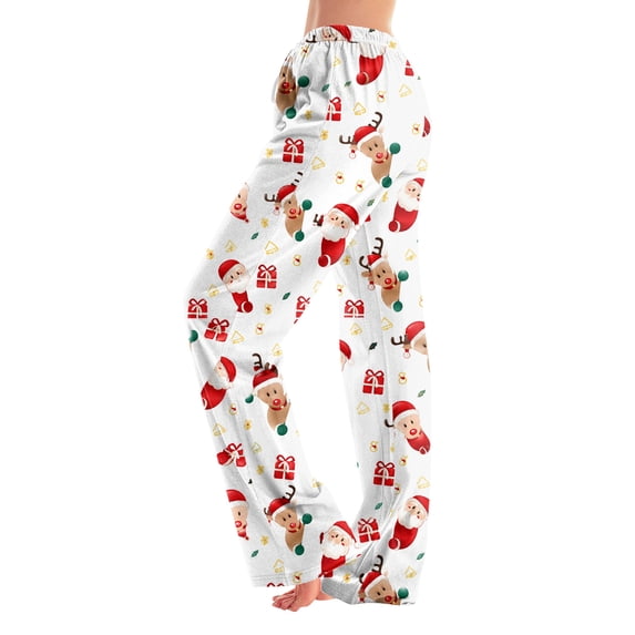 Christmas Pajama Pants for Women Christmas Deer Santa Claus Print Pj Bottoms Soft Casual Comfy Lounge Sleep Pants Loose Fit Pjs Pants Wine,2XL