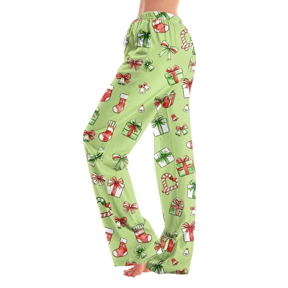 Christmas Pajama Pants for Women Christmas Gift Stockings Print Pjs Pants Soft Comfy Casual Sleep Lounge Pants Winter Pj Bottoms Fluorescent Green,M