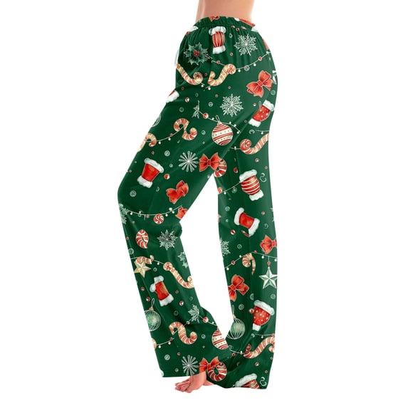 Christmas Pajama Pants for Women Christmas Theme Graphic Casual Pjs Pants Comfy Soft Lounge Sleep Pants Loose Fit Pj Bottoms Green,XL
