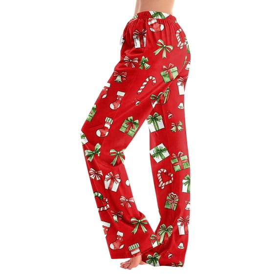 Christmas Pajama Pants for Women Christmas Theme Printed Graphic Casual Pjs Pants Comfy Soft Sleep Lounge Pants Elastic Waist Pj Bottoms Wine,2XL