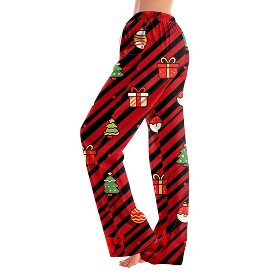 Christmas Pajama Pants for Women Christmas Tree Striped Print Soft Pj Bottoms Casual Comfy Lounge Sleep Pants Loose Fit Pjs Pants Wine,XL