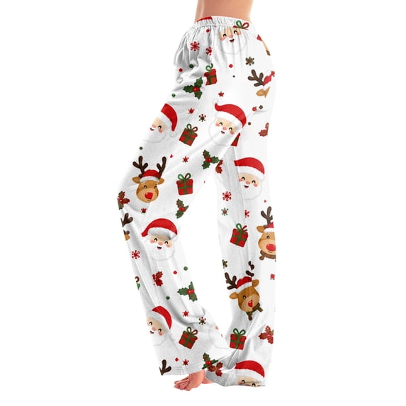 Christmas Pajama Pants for Women Comfy Christmas Deer Santa Claus Print Pjs Pants Soft Casual Sleep Lounge Pants Elastic Waist Pj Bottoms Hot Pink,M