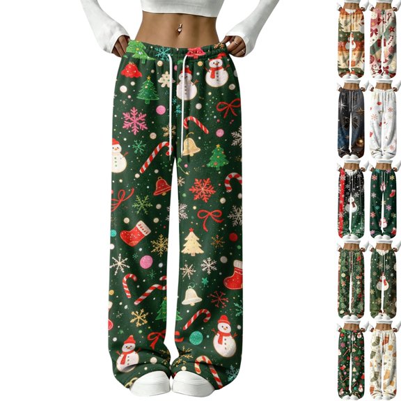 Christmas Pajama Pants for Women Pajama Bottoms Christmas Graphic Elastic Waist Trendy Cozy Work Flannel Sleep Pj for Vacation Holiday Light Green L
