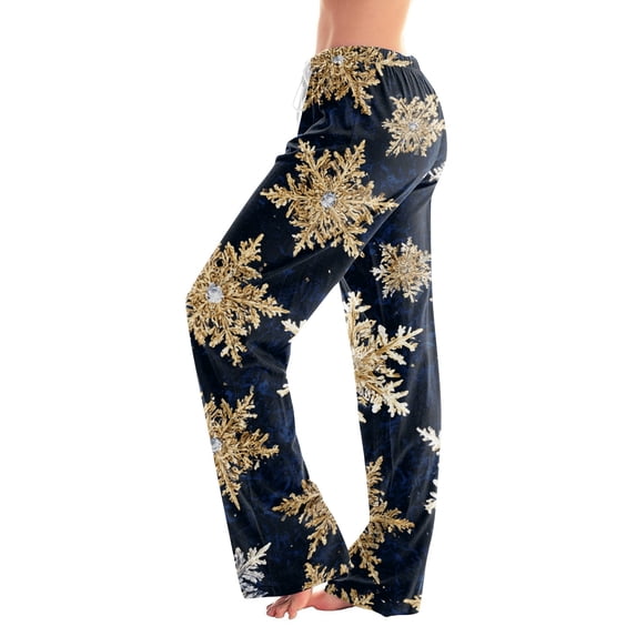 Christmas Pajama Pants for Women Snowflake Graphic Comfy Pajama Pants Soft Drawstring Casual Lounge Sleep Pants Loose Fit Pj Bottoms Navy,L