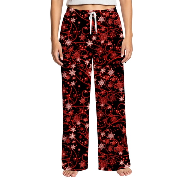 Christmas Pajama Pants for Women Snowflakes Elastic High Waist Drawstring Pj Pants Wide Leg Loose Holiday Festive Xmas Loungewear, 2XL