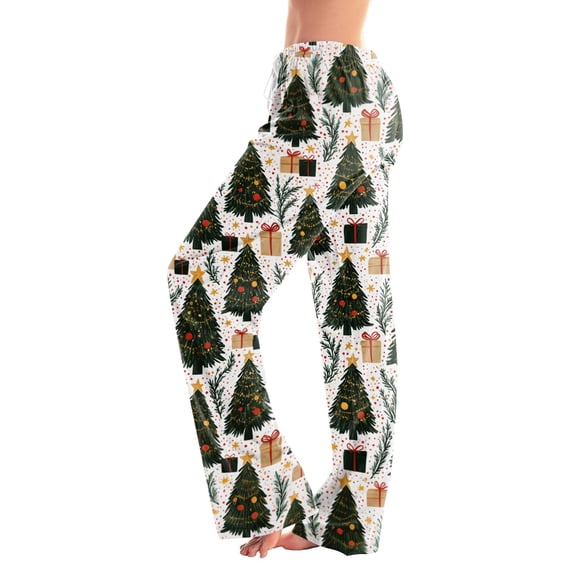 Christmas Pajama Pants for Women Soft Christmas Tree Print Pj Bottoms Drawstring Casual Comfy Lounge Sleepwear Pants Loose Fit Pajama Pants Green,XL