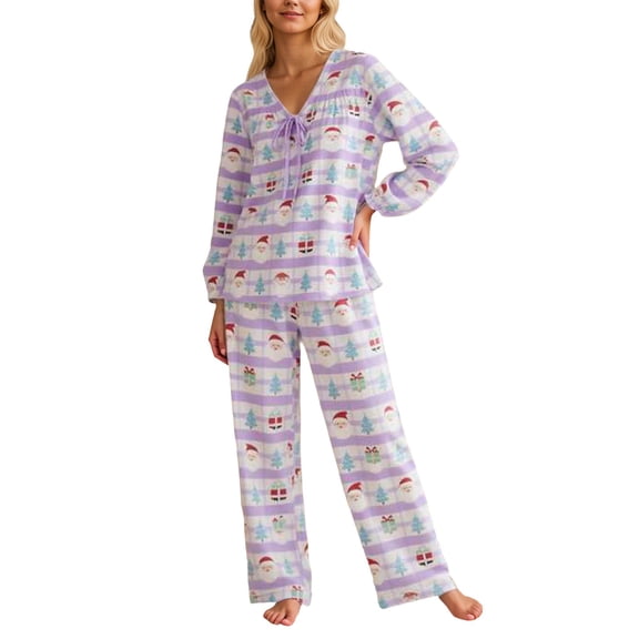Christmas Pajamas 100% Cotton Womens Pajamas Set 2 Piece Soft Button-Down Xmas PJs Set Sleepwear Loungewear S-XL