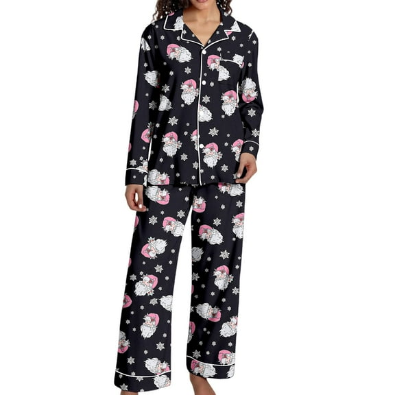 Christmas Pajamas 100% Cotton Womens Pajamas Set 2 Piece Soft Button-Down Xmas PJs Set Sleepwear Loungewear S-XXL