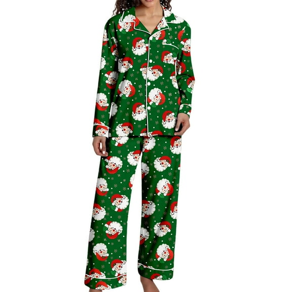 Christmas Pajamas 100% Cotton Womens Pajamas Set 2 Piece Soft Button-Down Xmas PJs Set Sleepwear Loungewear S-XXL