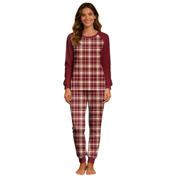 Christmas Pajamas 2 Piece Sets for Women Soft Loungewear Long Sleeve Plaid Print Tops and Pjs Bottom Pant Outfits (M, Red 09)