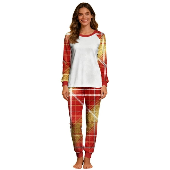 Christmas Pajamas 2 Piece Sets for Women Soft Loungewear Long Sleeve Plaid Print Tops and Pjs Bottom Pant Outfits (M, Red)