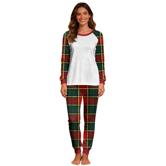 Christmas Pajamas 2 Piece Sets for Women Soft Loungewear Long Sleeve Plaid Print Tops and Pjs Bottom Pant Outfits (S, Green 01)