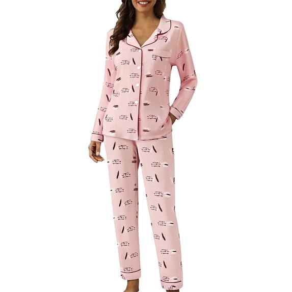 Christmas Pajamas Cute Pajama Sets for Women Long Sleeve Sleepwear Button Loungewear Soft 2 Piece Pj Set With Pockets Pants Pajamas for Women Set Light Pink