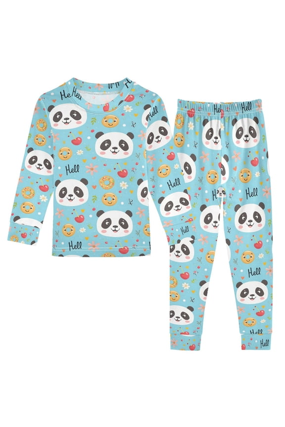 Christmas Pajamas Cute Panda Bear Face Cute Icon on Blue Pastel Background Cute Comfortable Cotton Two-piece Christmas Pajamas Set