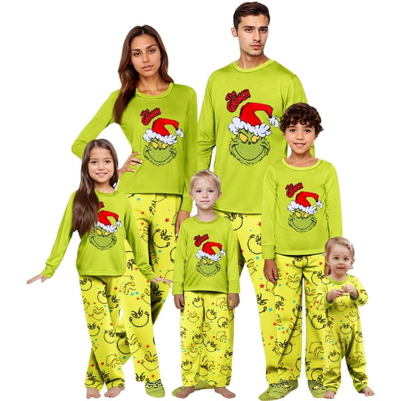 𝓖𝓻𝓲𝓷𝓬𝓱 Christmas Pajamas for Family Christmas Family Matching Pajamas Sets Women Men Pjs with T-Shirt and Pants Holiday Family Sleepwear Pajamas