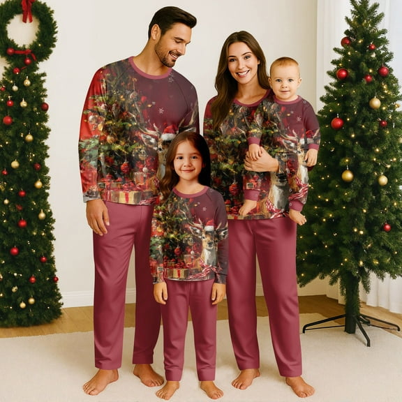 Christmas Pajamas, Family Christmas Pajamas Matching Sets, Christmas Elements Family Matching Print Sets Pajamas Loungewear Outfits Family Matching Long Sleeve Tops Pants Set, Printing Style Q