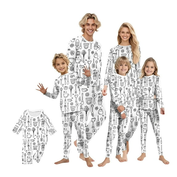 Christmas Pajamas, Family Christmas Pajamas Matching Sets, Family Matching Colorable Pajamas Sets 367 Piece Diy Hand Painted Homewear Set Holiday Cute Funny Coloring Pajama Set, White-Style 16