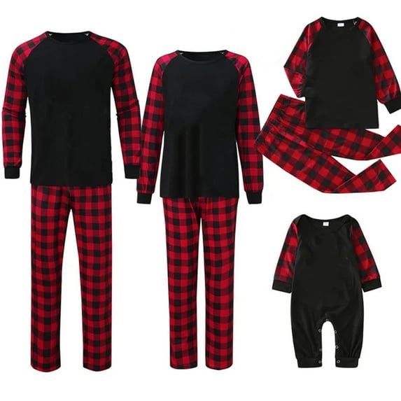 Christmas Pajamas,Family Christmas Pjs Matching Sets Holiday Jammies Letter Print Top and Plaid Pants Xmas Sleepwear