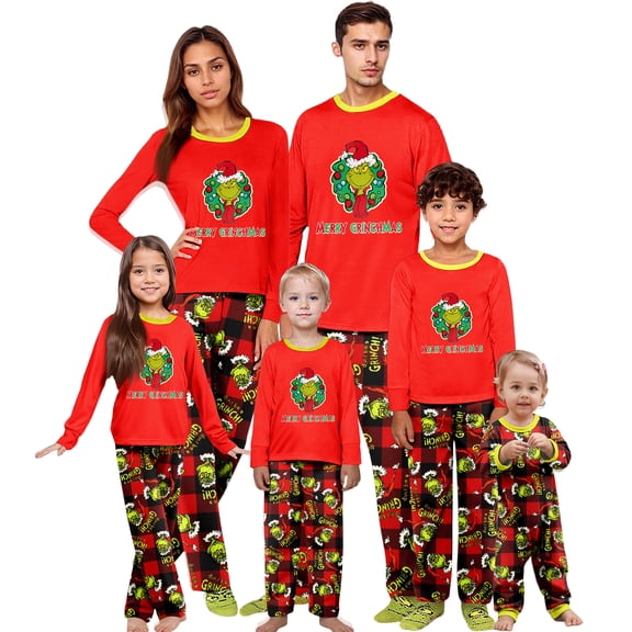 𝓖𝓻𝓲𝓷𝓬𝓱 Christmas Pajamas for Family Family Christmas Pajamas Matching Sets, Christmas Pajamas for Women Men & Couples,Pants & T-Shirts Sleepwear