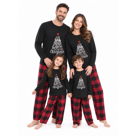 Christmas Pajamas Family Matching Sets, Xmas T-shirt Tops Plaid Pants Set Sleepwear Pjs Jammies for Couples/Women/Men