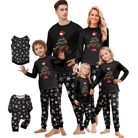 Christmas Pajamas Family Set - 2 piece Black Christmas Tree Print Long Sleeve Top and Pants Sleepwear Sets, Matching Christmas Pjs for Family Couples Women Men for L Pjs