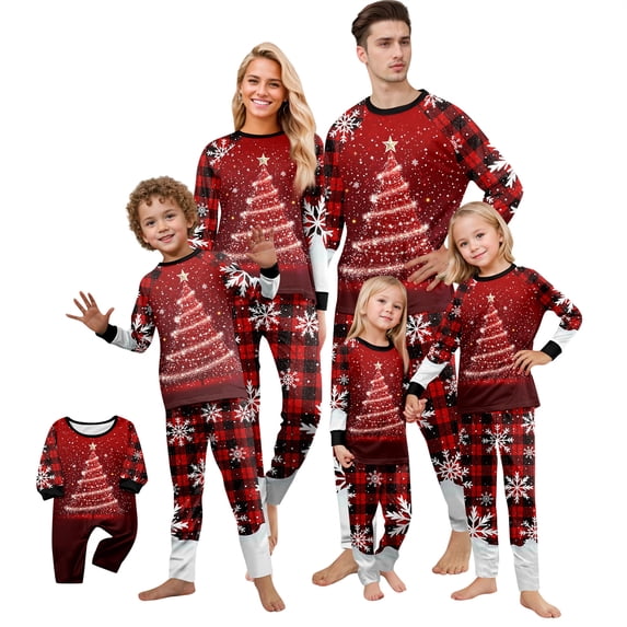Christmas Pajamas Family Set - 2 piece Red Christmas Tree Print Long Sleeve Top Pants Set Pjs, Matching Pajamas for Family Holiday Christmas Eve for 6 Months Pjs